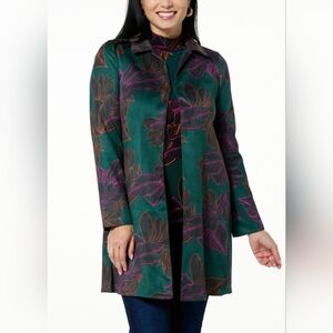 IMAN Global Chic Luxe Faux Suede Topper Green Floral Size Small!